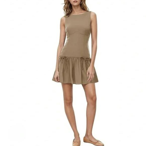 Zara Mini Dress Womens M Bows sleeveless Sporty ruffle - Picture 1 of 8